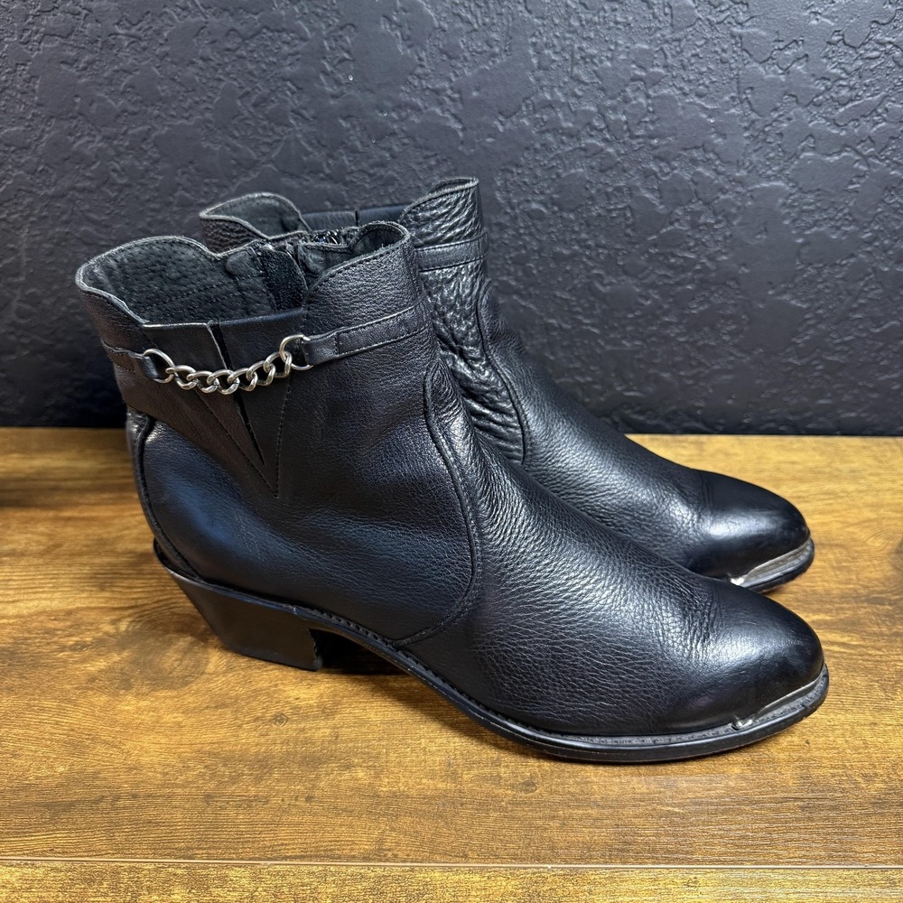 Durango RD860 Black Leather Western Chain Ankle Boots Womens Size 10 M